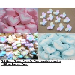 [ 1KG per type ] Marshmallow [Pink Heart / Flower / Butterfly ] Halal