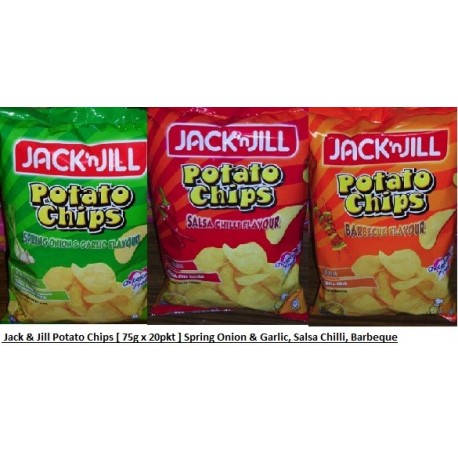 [ 70g x 20pkts ] Jack & Jill Potato Chips [Spring Onion & Garlic / Salsa Chilli / BBQ Flavour / Seaweed ] Halal