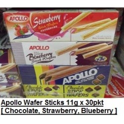 [ 11g x 30packs ] Apollo Wafer Sticks [Chocolate / Strawberry / blueberry ] Halal